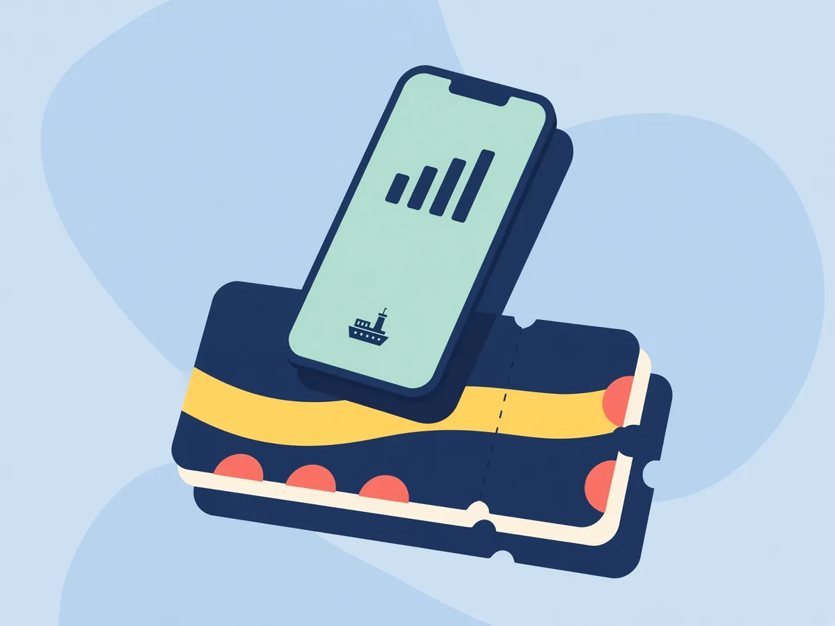 Illustrated phone and boarding-pass eSIM ticket